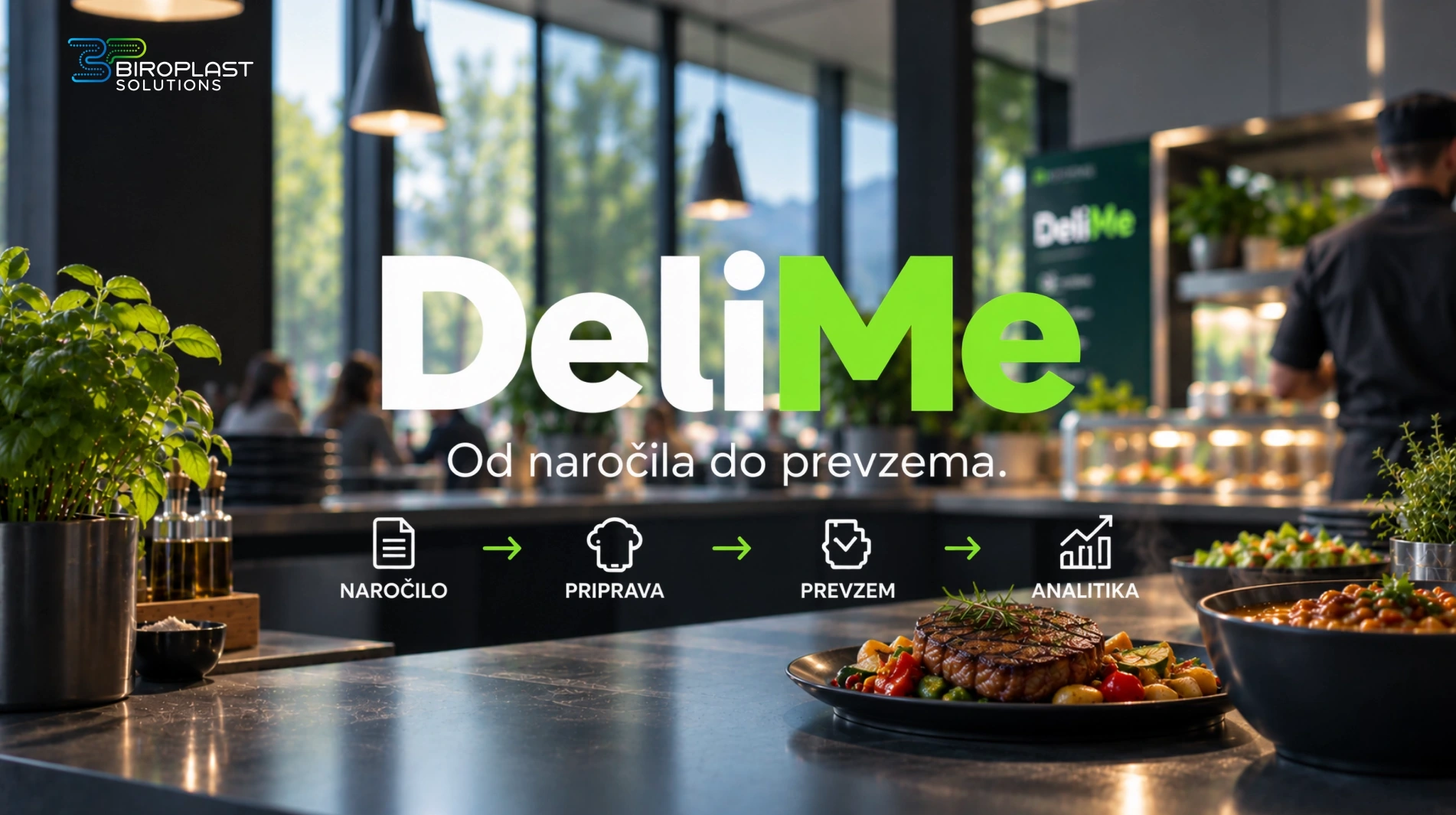 DeliMe — Biroplast Solutions, od naročila do prevzema: naročilo, priprava, prevzem, analitika
